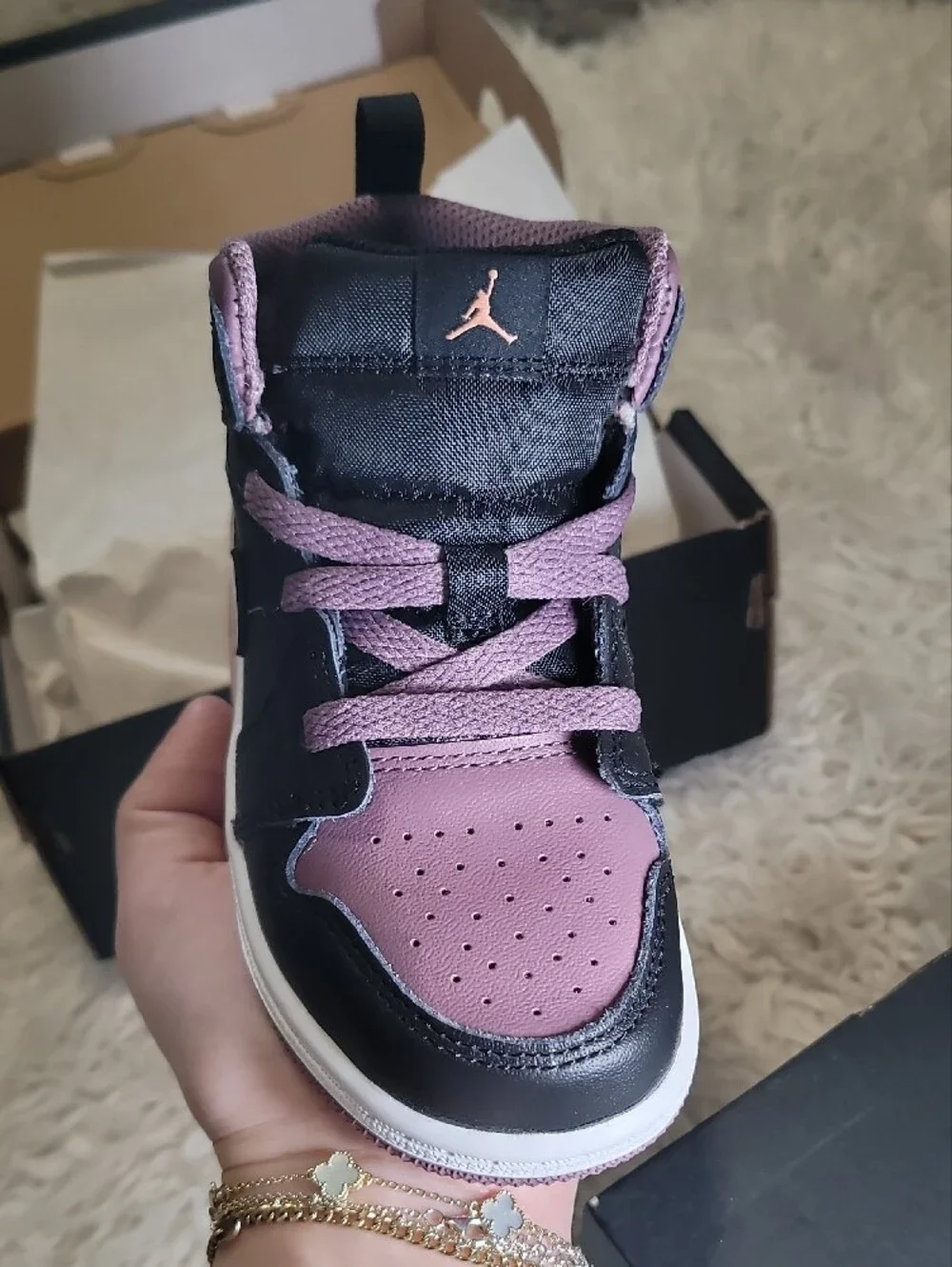 Jordan Kids Black, Pink & Peach High-Top Sneakers